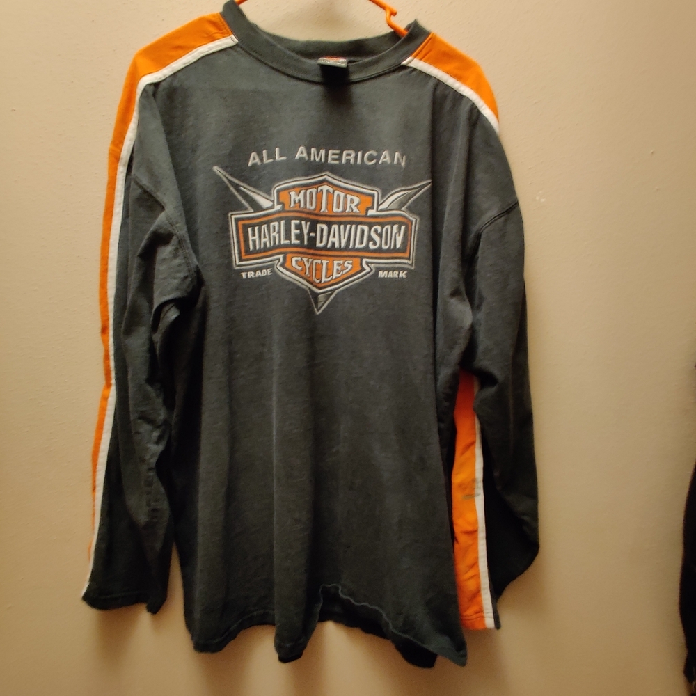 Harley-Davidson Vintage  Gray and Orange Long Sleeve Shirt (As is)